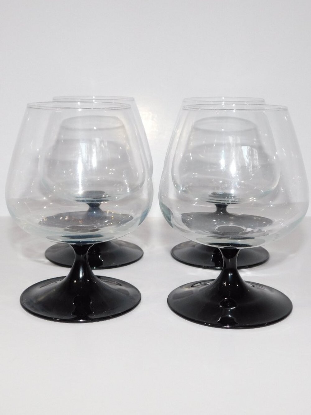 VTG 4 Luminarc Black Stem Cognac Brandy Glasses Sniffers France